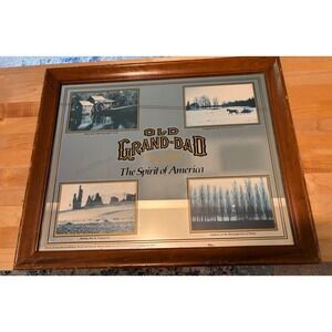 Vintage Old Grand-Dad Bourbon Bar Mirror Spirit of America Wood Frame Rare